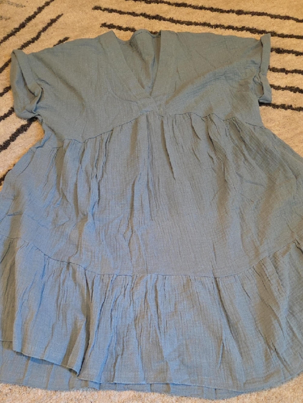 Relaxed Light Blue Tiered V-Neck Midi Dress - Picture 5 of 7